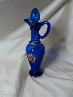 Vintage Avon Cobalt Blue Grecian Perfume Cruet Bottle w/Gold-Trimmed Design